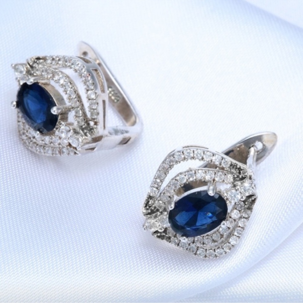 Elegant Silver and Blue Gemstone Women's Earrings